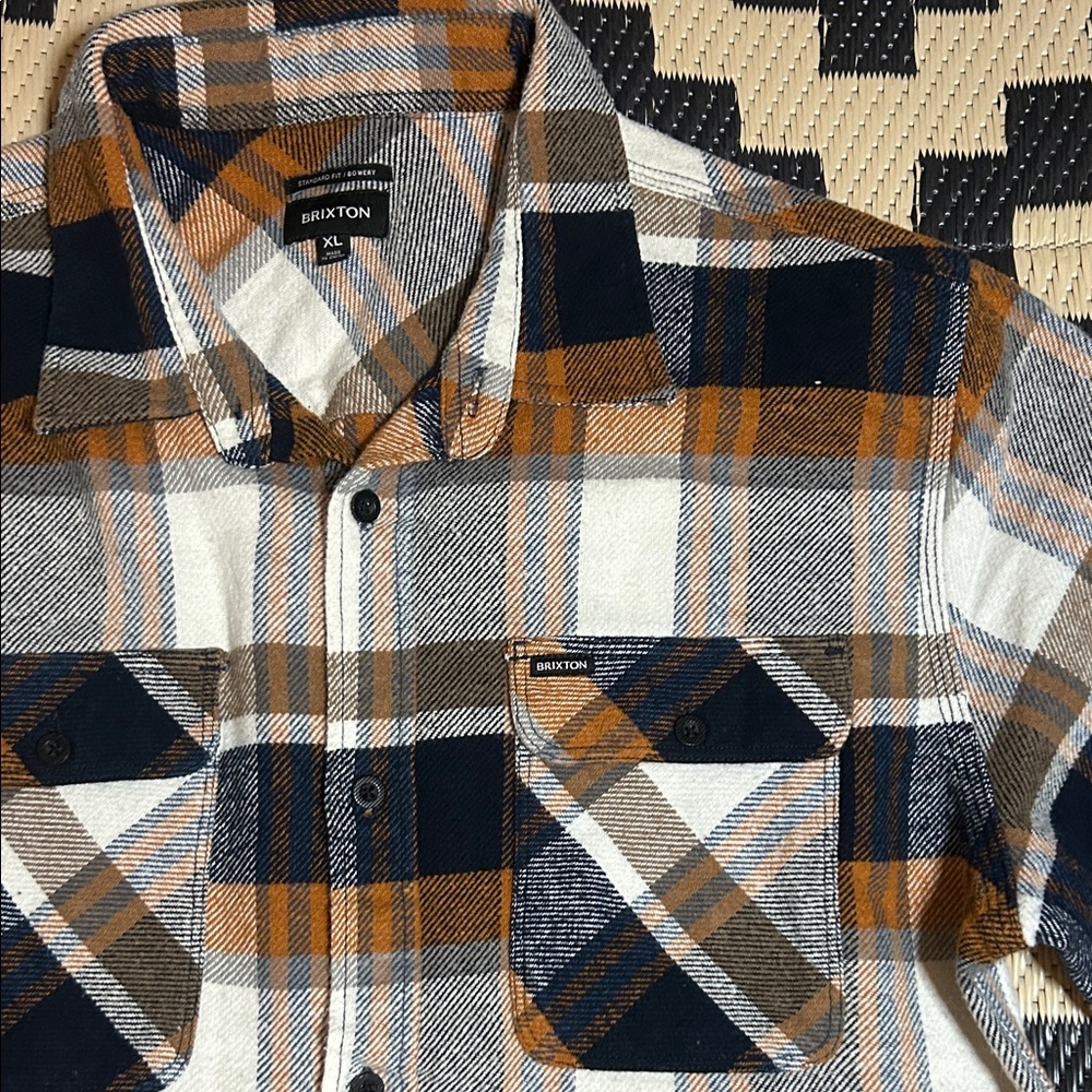Brixton Men’s Sz XL Plaid Flannel Shirt in Black, White, & Orange